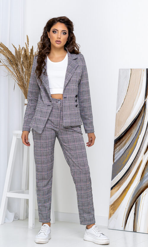 Костюм Брючный Клетка Асимметрия 20153 Фрезовый