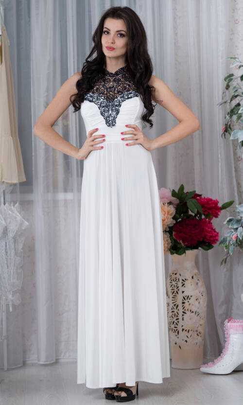 Вечірня сукня Максі Кристал 5049 Молочна