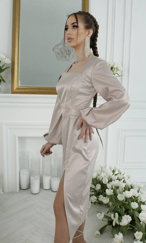 Коктейльное Платье "Изящный Вечер" 23018 Бежевое