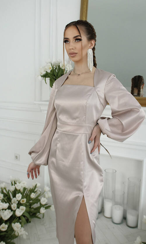 Коктейльное Платье "Изящный Вечер" 23018 Бежевое