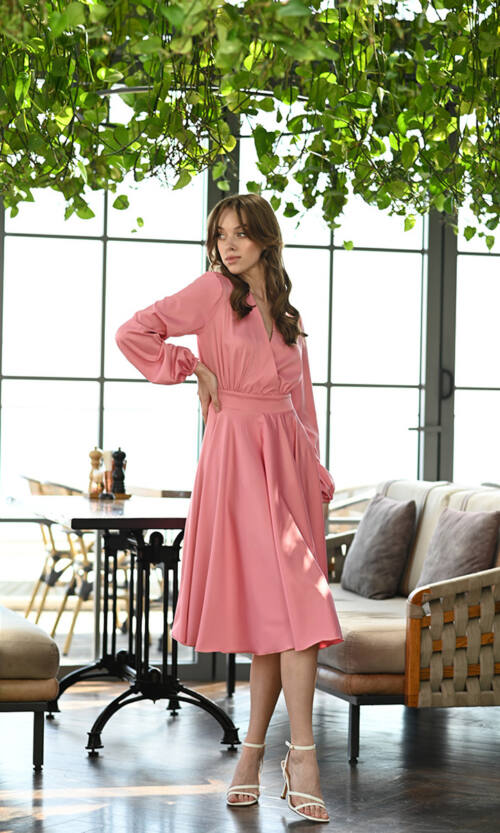 Коктейльна сукня Атлас Шовк 23028 Рожева