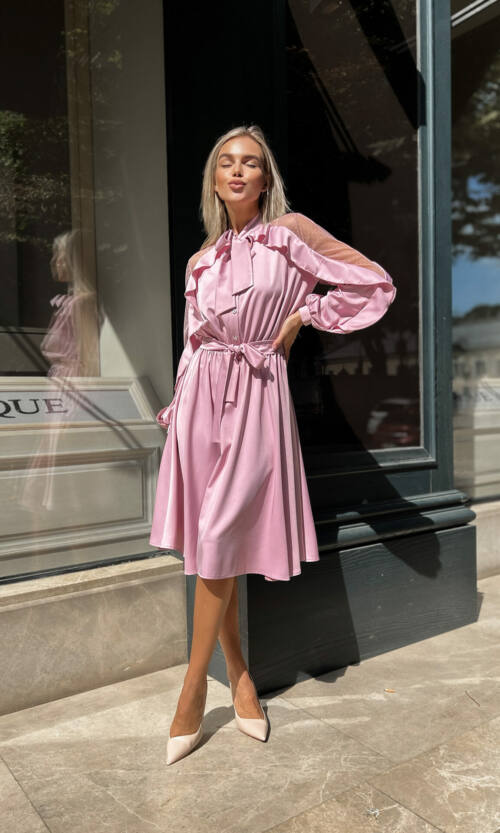 Коктейльна Сукня Атлас Шовк 22075 Фрезова