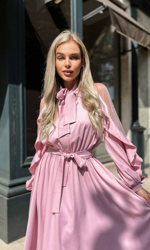 Коктейльна Сукня Атлас Шовк 22075 Фрезова