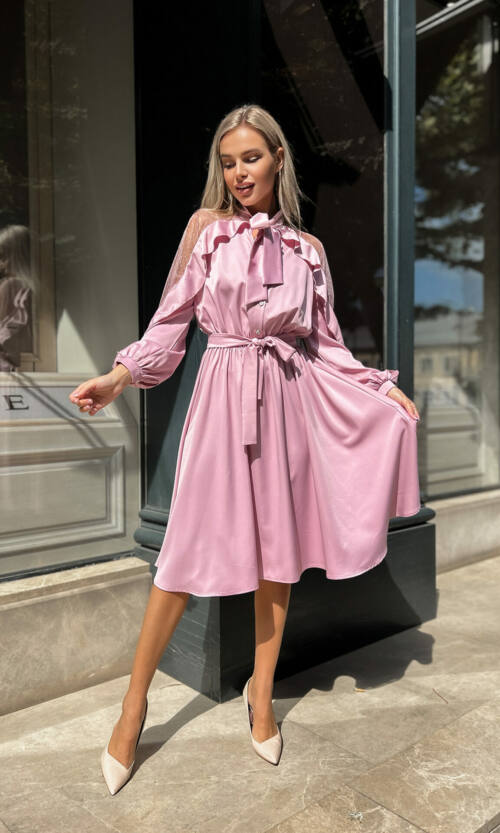 Коктейльна Сукня Атлас Шовк 22075 Фрезова