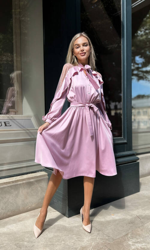 Коктейльна Сукня Атлас Шовк 22075 Фрезова