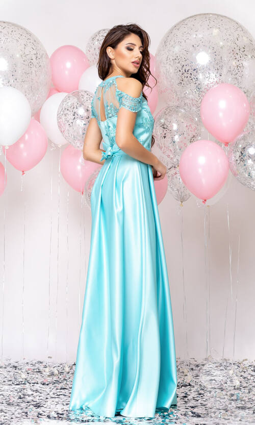 Вечірня сукня Атлас Максі 20002 Бірюза