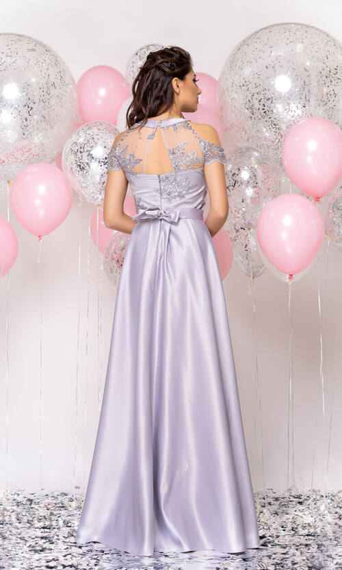 Вечернее платье Атлас Макси 20002 Серое