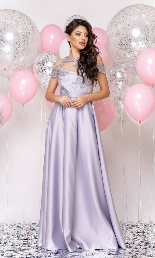 Вечернее платье Атлас Макси 20002 Серое