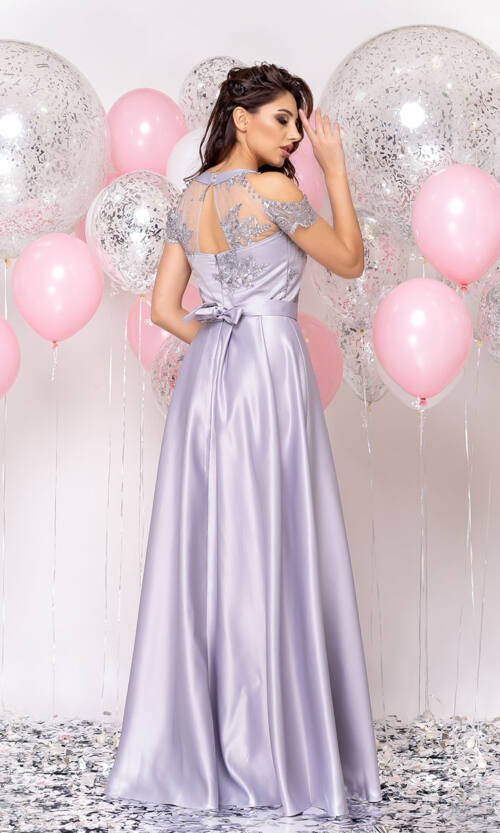 Вечернее платье Атлас Макси 20002 Серое