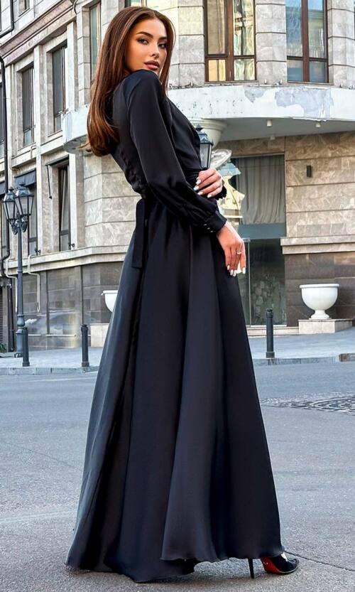 Вечірня сукня атлас шовк 23057 Чорна