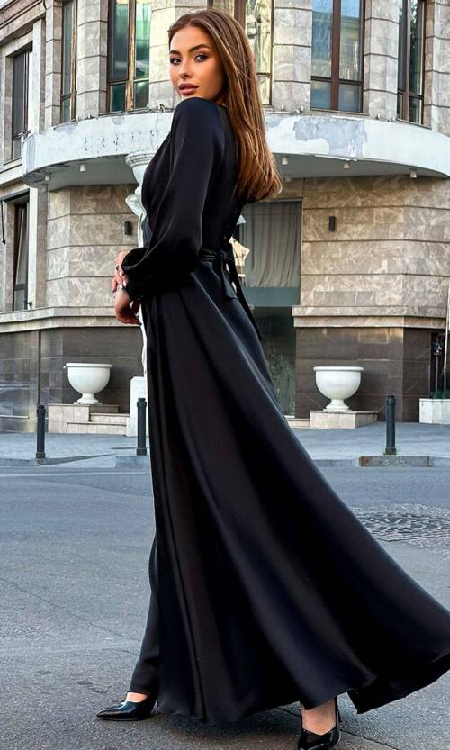 Вечірня сукня атлас шовк 23057 Чорна