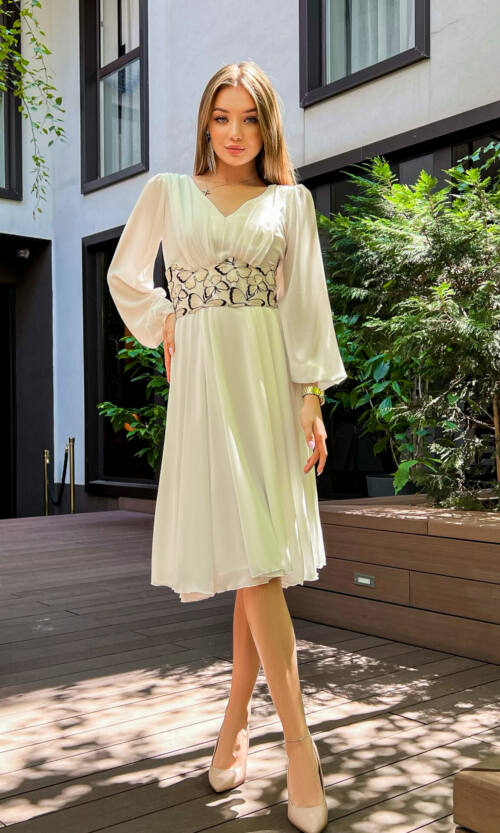 Коктейльна Сукня на розпис 23089 Молочна