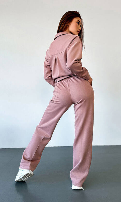 Брючний замшевий  костюм кнопки 23080 Рожевий