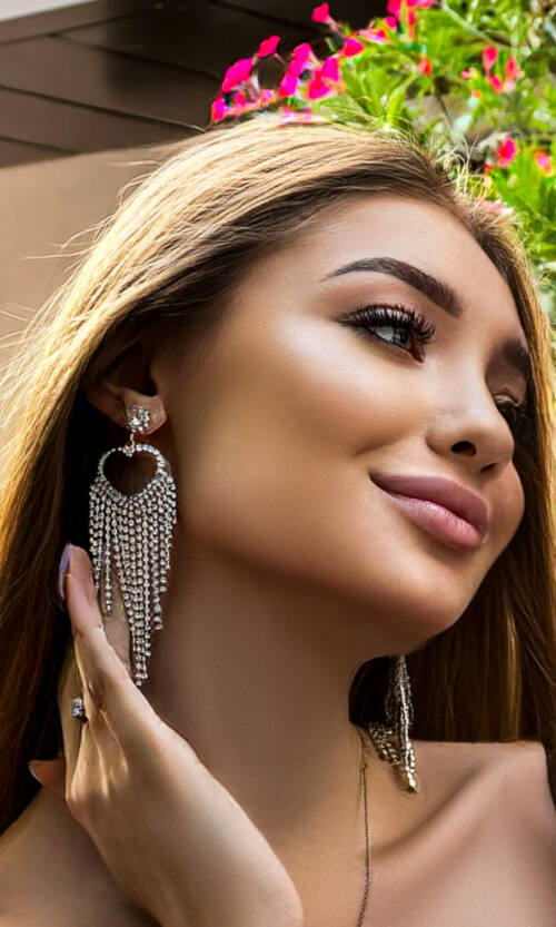 Сережки Біжутерія Водоспад Серце 23502 Сріблясті