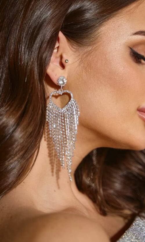 Сережки Біжутерія Водоспад Серце 23502 Сріблясті