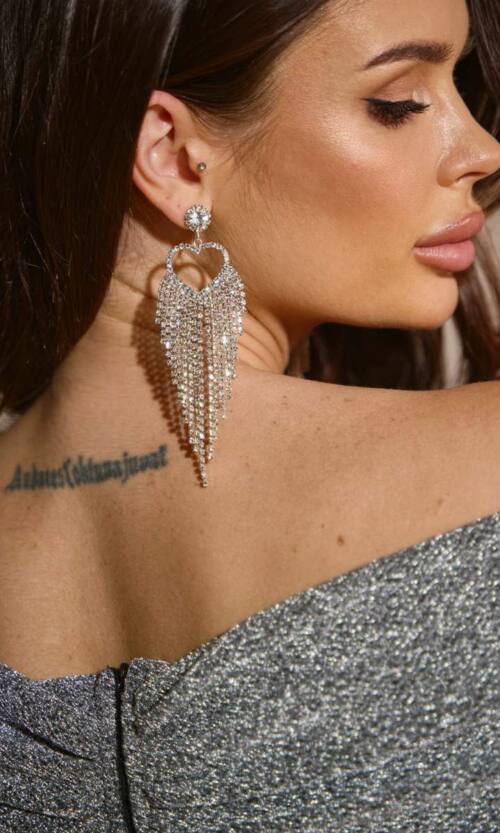 Сережки Біжутерія Водоспад Серце 23502 Сріблясті