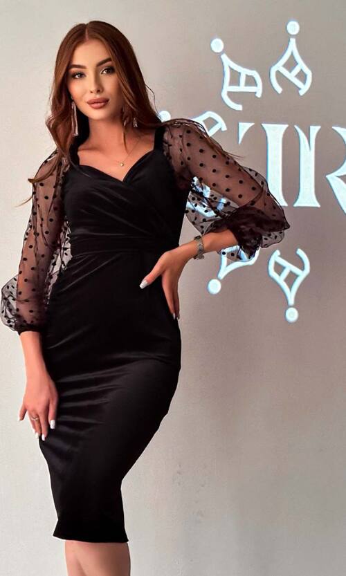Коктейльное Бархатное Приталенное Платье 22096 Черное