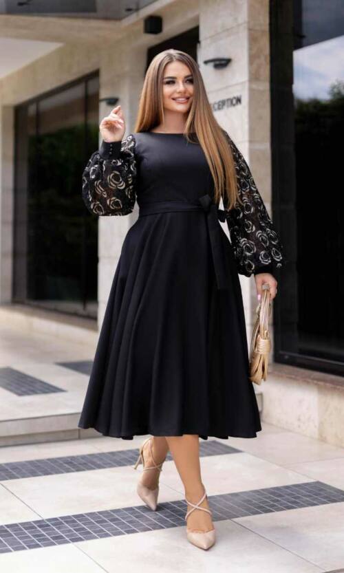 Коктейльна Сукня Рукава Вишивка 23081 Чорна