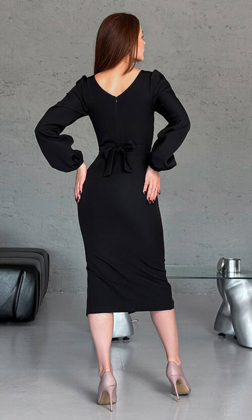 Коктейльное Платье Воланы Разрез 23078 Черное