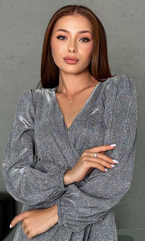 Коктейльна Сукня люрекс декольте 23063 Графітова