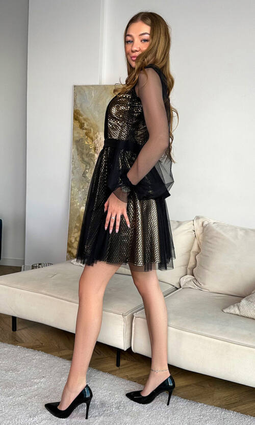 Коктейльна сукня чорна сітка 23094 Золота