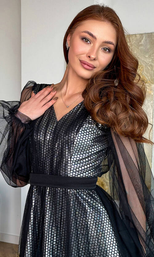 Коктейльна сукня чорна сітка 23094 Срібна