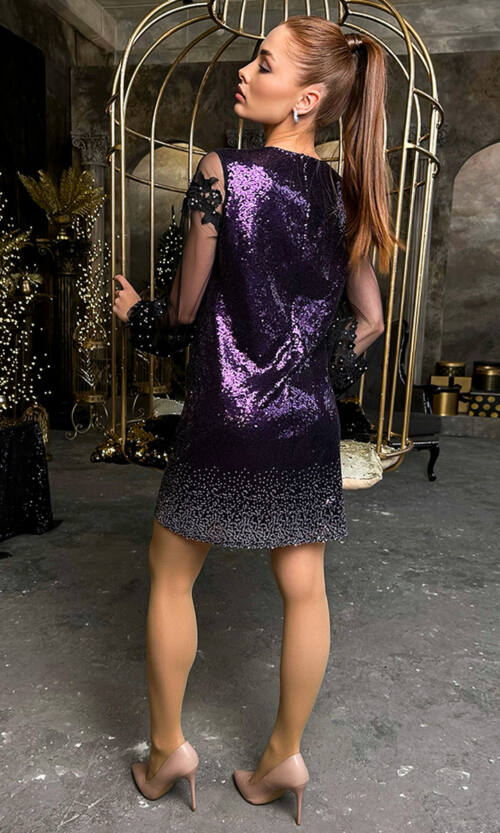 Коктейльное Платье Пайетка 23099 Фиолет Серебряное