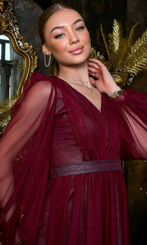 Коктейльна Сукня М'яка Сітка 23093 Бордова