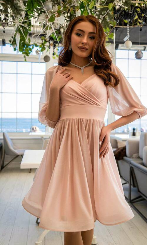 Коктейльна Сукня Шифон Запах 23009 Персикова