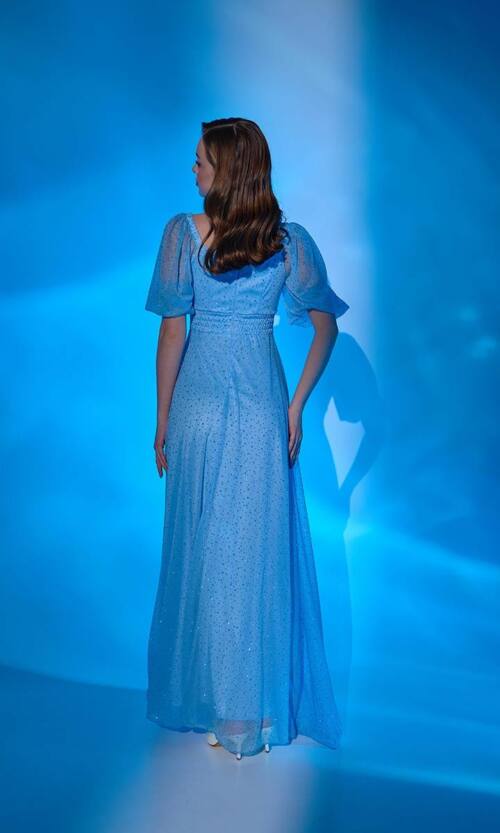 Вечірня сукня мушки блиск 22025 Блакитна