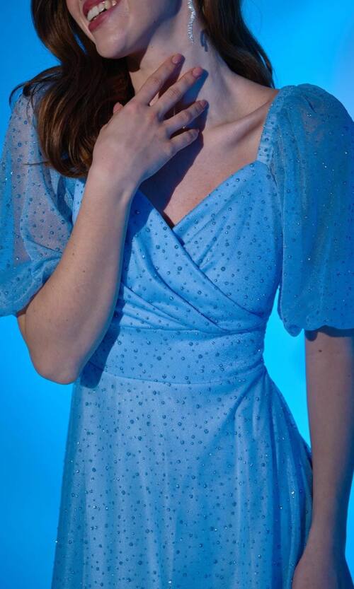 Вечірня сукня мушки блиск 22025 Блакитна