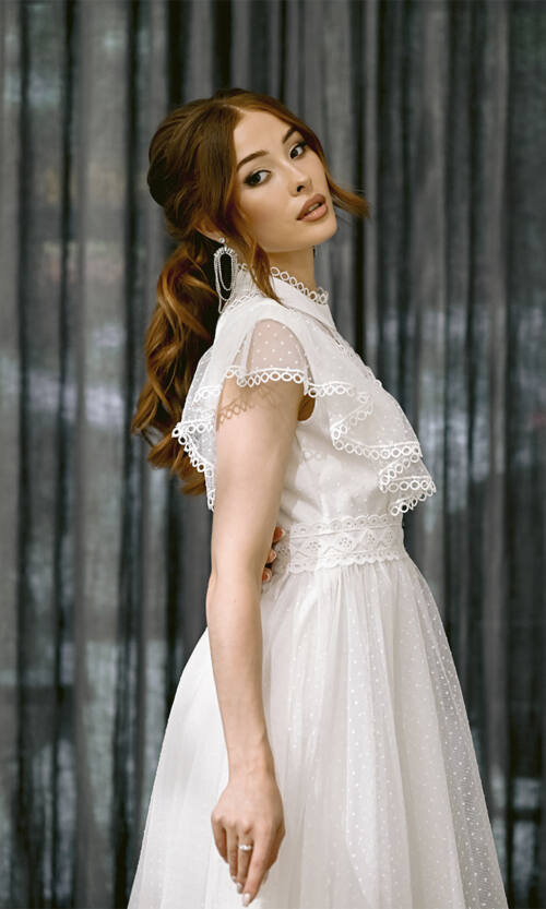 Коктейльна Сукня Мереживна Сітка 23049 Молочна