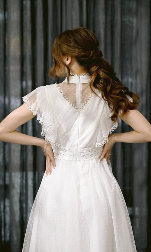 Коктейльна Сукня Мереживна Сітка 23049 Молочна