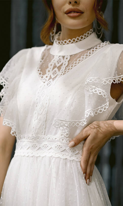 Коктейльна Сукня Мереживна Сітка 23049 Молочна