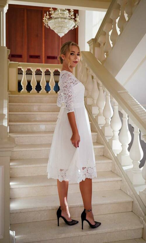 Коктейльна сукня сітка мереживо 24002 Молочна