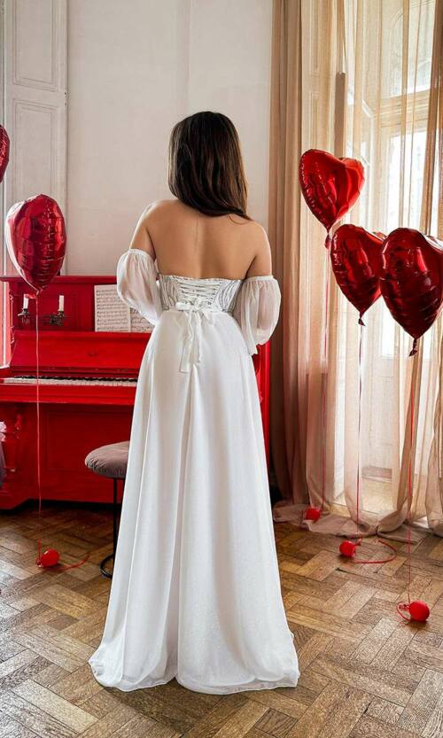 Вечірня сукня максі шифон 24004 Молочна