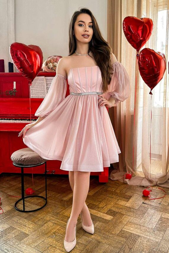 Коктейльна Сукня Перламутровий Шифон 24003 Рожева