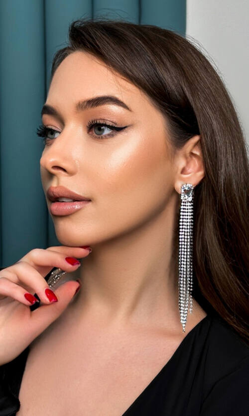 Сережки Великий Камінь біжутерія 23538 Сріблясті