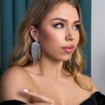 Сережки Стрази водоспад біжутерія 23541 Сріблясті