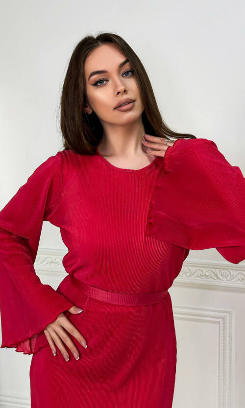 Коктейльна Сукня Гофре Міді 23060 Коралова