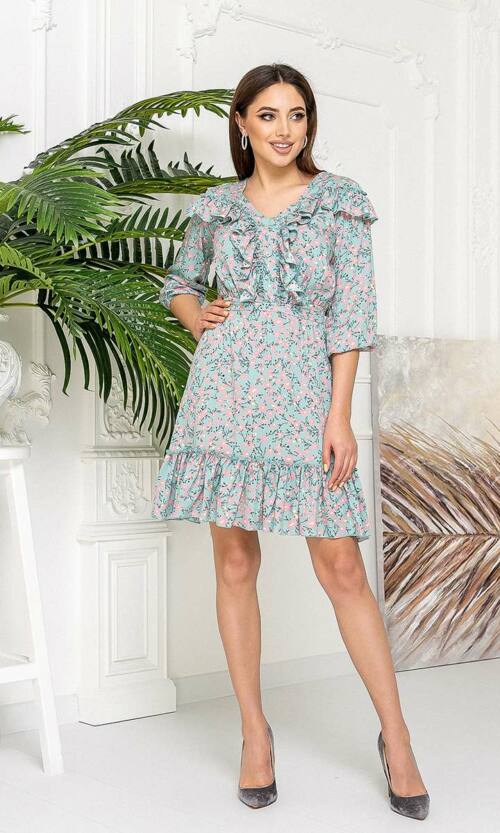 Літня сукня Штапель Рюші 21023 М'ятна