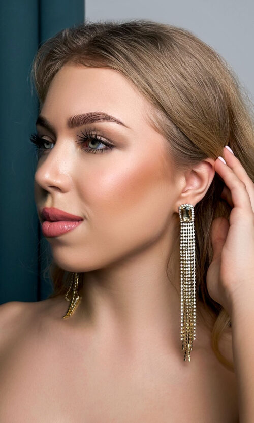 Золотые серьги с большим камнем Блеск