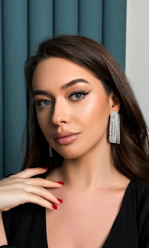 Серебряные Серьги-Кисти со Стразами Блеск