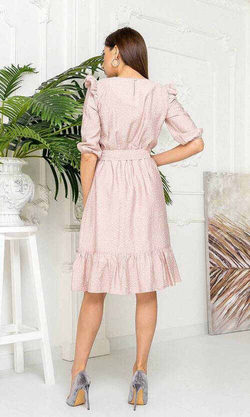 Літня Сукня Жатий Льон 21026 Пудра