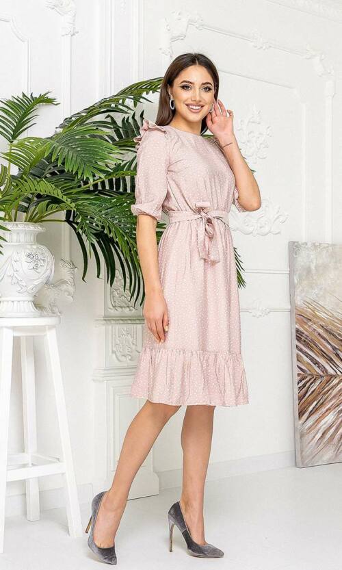 Літня Сукня Жатий Льон 21026 Пудра