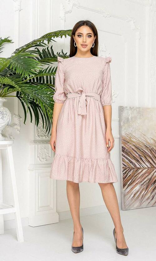 Літня Сукня Жатий Льон 21026 Пудра