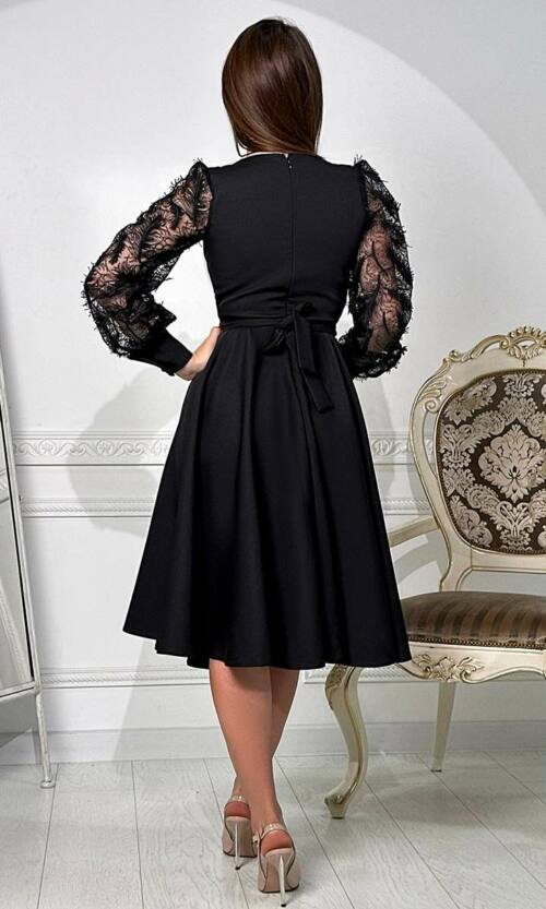 Коктейльна сукня гіпюр перо 24007 Чорна