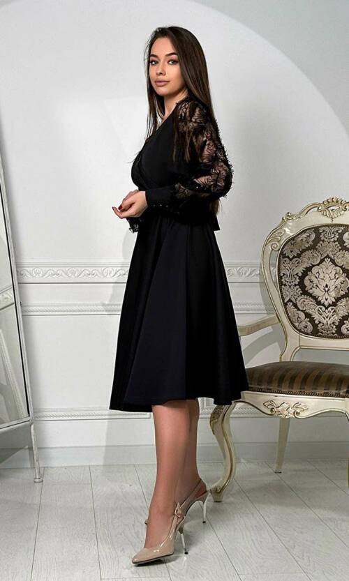 Коктейльна сукня гіпюр перо 24007 Чорна