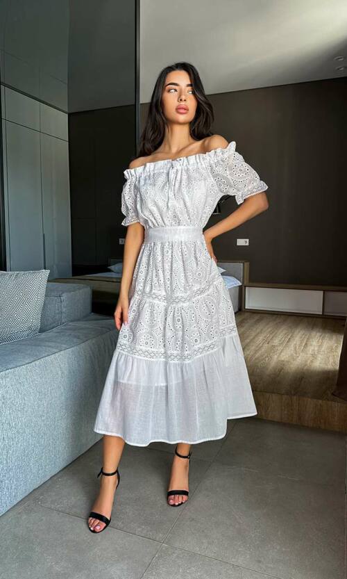 Літня Сукня Прошва Бавовна 22030 Молочна