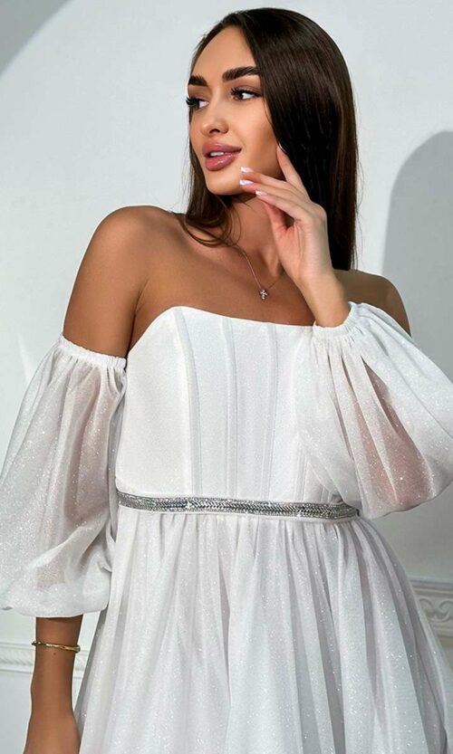 Молочна Коктейльна Сукня Перламутровий Шифон 24003
